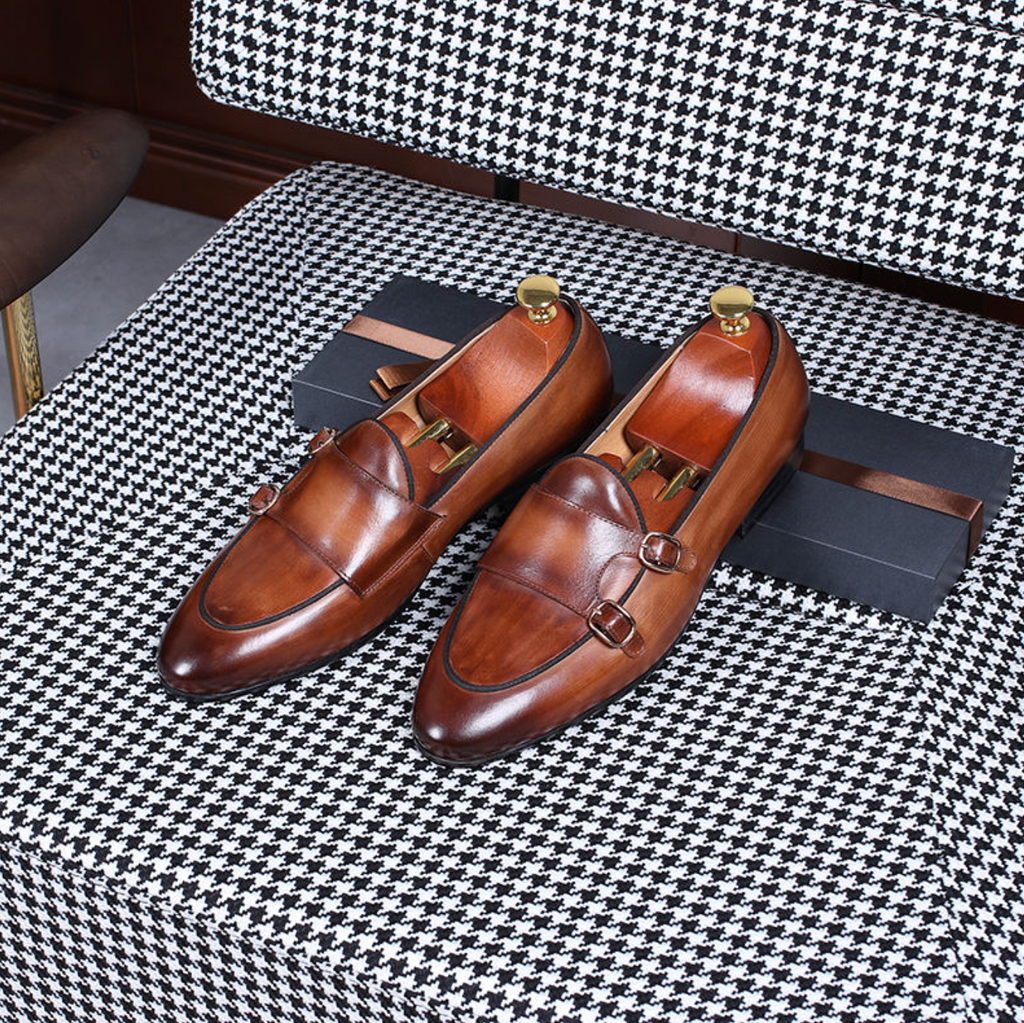 Men’s Italian Double Monk Strap Dress Shoes – Classic Leather Formal Footwear