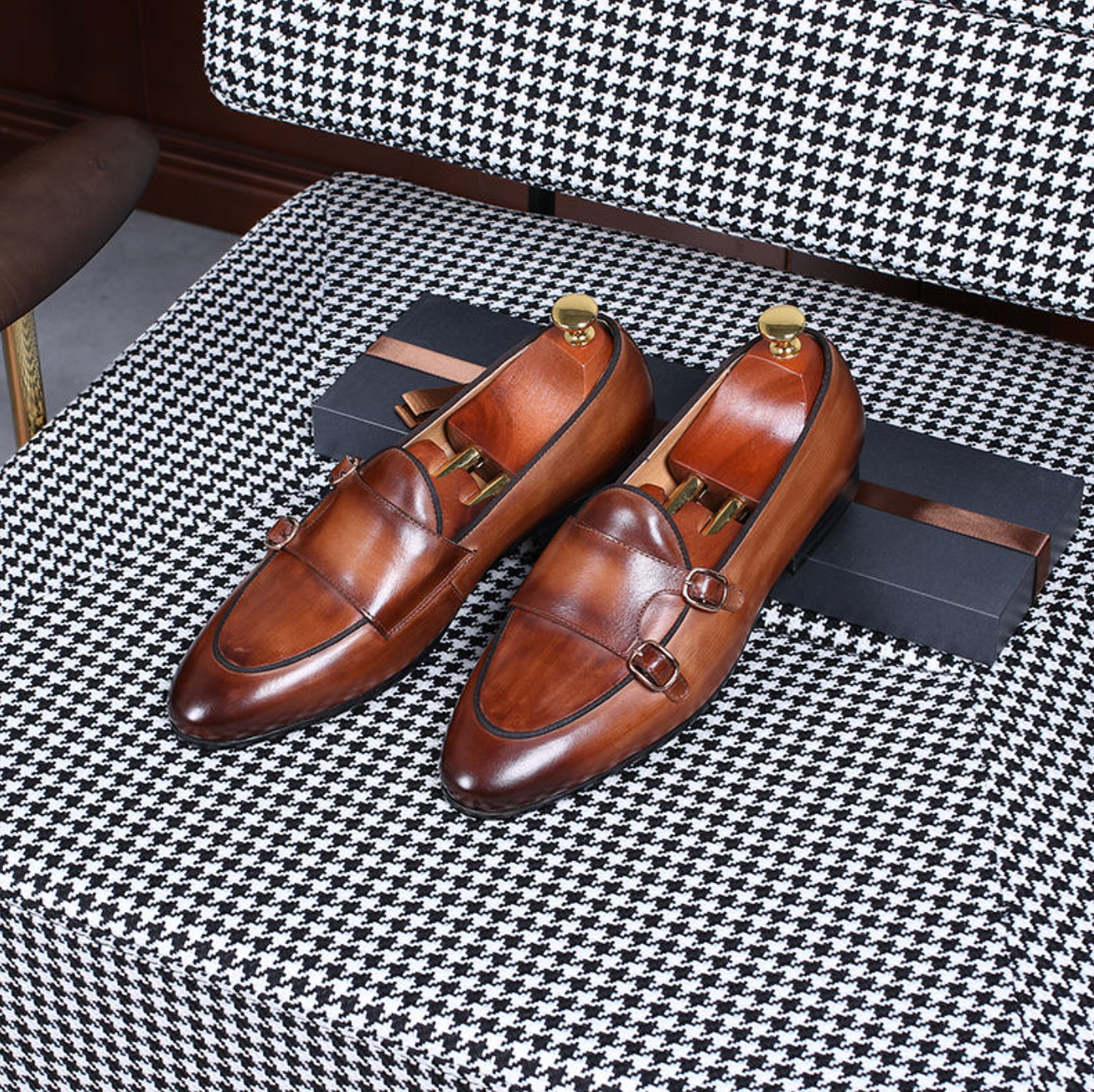 Men’s Italian Double Monk Strap Dress Shoes – Classic Leather Formal Footwear