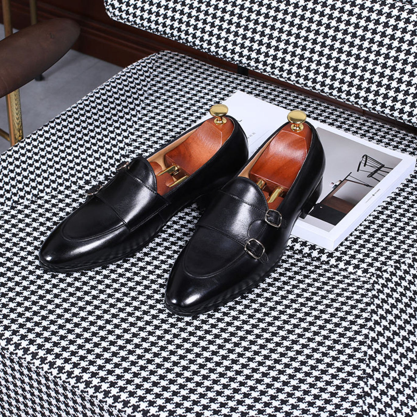 Men’s Italian Double Monk Strap Dress Shoes – Classic Leather Formal Footwear